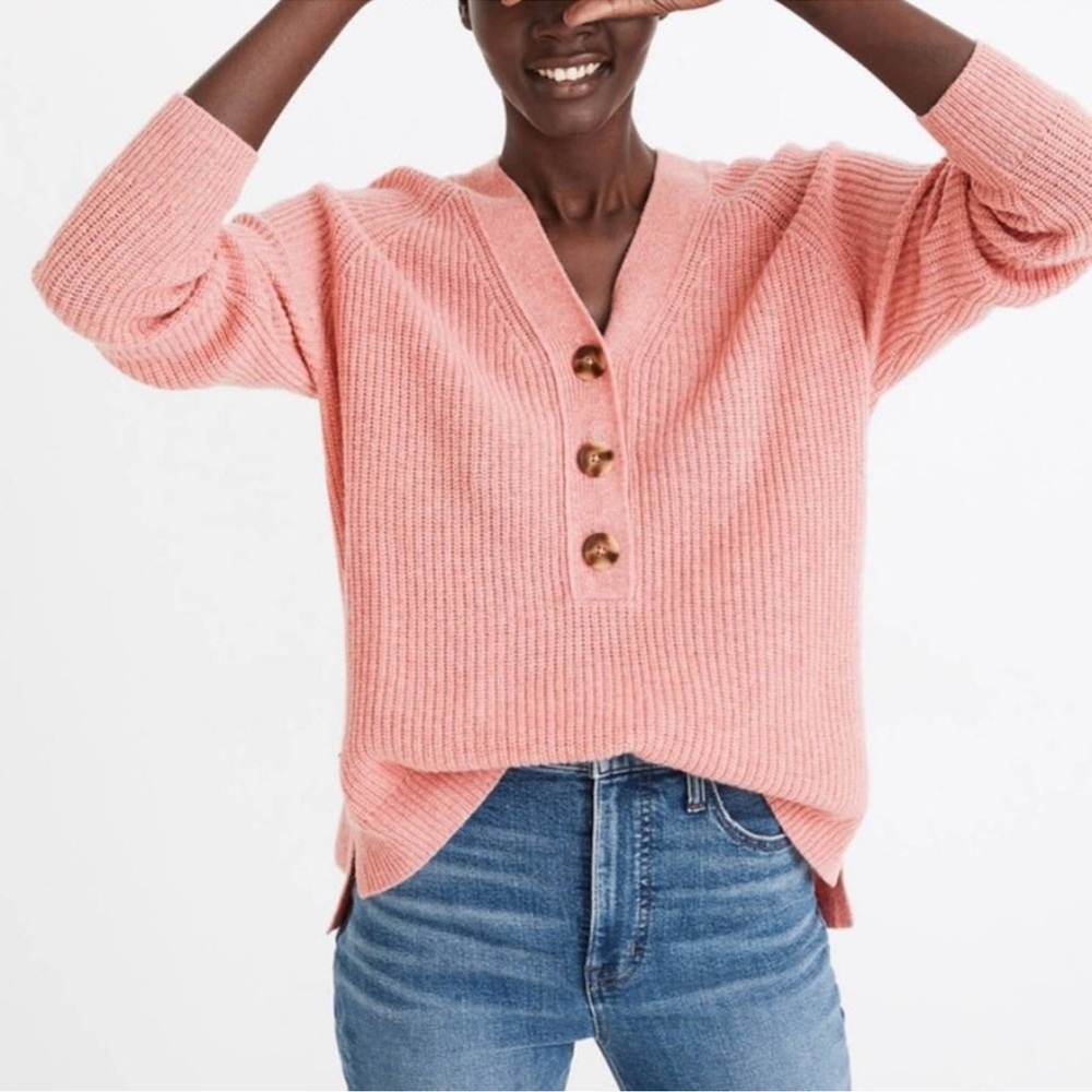 MADEWELL Lyle Rib Henley Wool Sweater - Size XS women’s button front